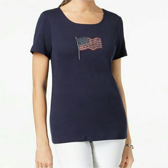 Karen Scott Tops - Karen Scott Bling Waving USA American Flag…